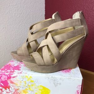 CHINESE LAUNDRY - “Major Crush” Taupe Wedge Sandal